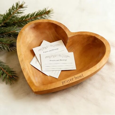 Prayer Bowl with 12 Cards, Heart Prayer Bowl Wooden, Christian Gifts for Women Men, Wood Prayer Dough Bowl, Heart Shaped Decor Bowl, Mothers Day Gifts Birthday Retirement Religious Gift for Mom Dad in Saudi Arabia