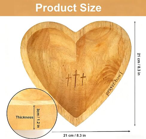 Prayer Bowl with 12 Cards, Heart Prayer Bowl Wooden, Christian Gifts for Women Men, Wood Prayer Dough Bowl, Heart Shaped Decor Bowl, Mothers Day Gifts Birthday Retirement Religious Gift for Mom Dad in Saudi Arabia
