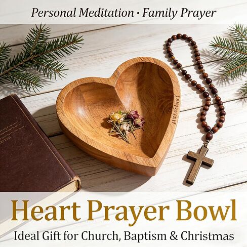 Prayer Bowl with 12 Cards, Heart Prayer Bowl Wooden, Christian Gifts for Women Men, Wood Prayer Dough Bowl, Heart Shaped Decor Bowl, Mothers Day Gifts Birthday Retirement Religious Gift for Mom Dad in Saudi Arabia