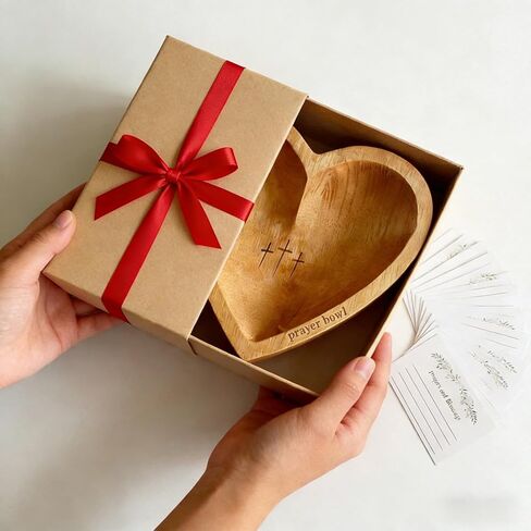 Prayer Bowl with 12 Cards, Heart Prayer Bowl Wooden, Christian Gifts for Women Men, Wood Prayer Dough Bowl, Heart Shaped Decor Bowl, Mothers Day Gifts Birthday Retirement Religious Gift for Mom Dad in Saudi Arabia