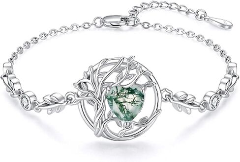 Tree of Life Bracelet 925 Sterling Silver Moonstone/Opal/Turquoise/Water Moss Agate Pendant Bracelet Jewelry Gifts for Women Lovers in Kuwait