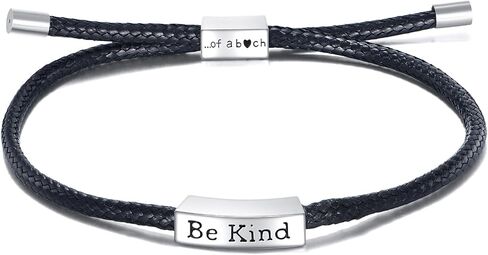 Be Kind of Hand-Woven Leather Bracelet, 925 Sterling Silver Birthday Gifts for Women in Saudi Arabia