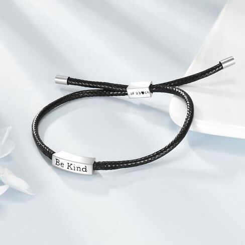 Be Kind of Hand-Woven Leather Bracelet, 925 Sterling Silver Birthday Gifts for Women in Saudi Arabia