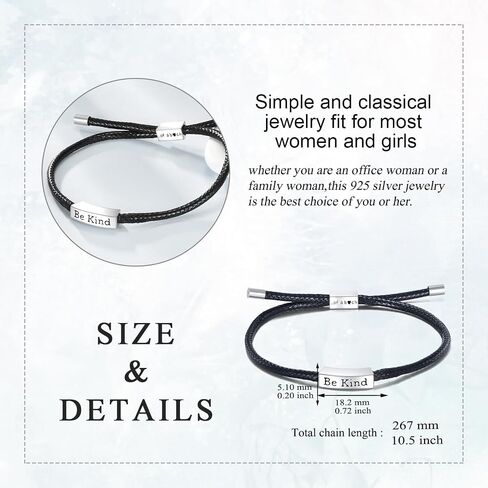 Be Kind of Hand-Woven Leather Bracelet, 925 Sterling Silver Birthday Gifts for Women in Saudi Arabia