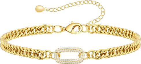 HERSIN Gold Ankle Bracelets for Women Trendy, 14K Gold Plated Anklets Waterproof Chunky Cuban Link Anklet Bracelet for Women Non Tarnish Summer Beach Jewelry Gifts in Saudi Arabia