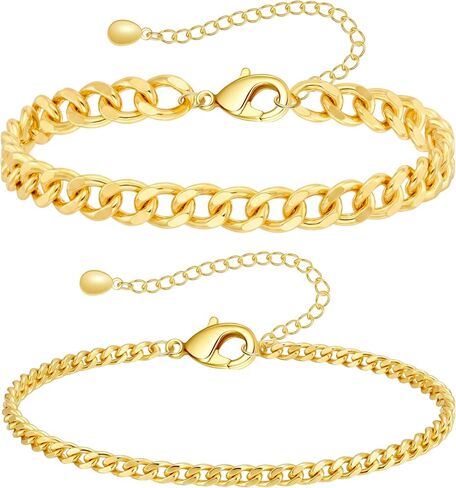 HERSIN Gold Ankle Bracelets for Women Trendy, 14K Gold Plated Anklets Waterproof Chunky Cuban Link Anklet Bracelet for Women Non Tarnish Summer Beach Jewelry Gifts in Saudi Arabia