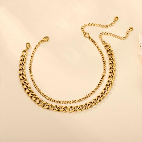 HERSIN Gold Ankle Bracelets for Women Trendy, 14K Gold Plated Anklets Waterproof Chunky Cuban Link Anklet Bracelet for Women Non Tarnish Summer Beach Jewelry Gifts in Saudi Arabia