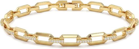 NORBU 18K Gold Plated Bracelet for Women, Paperclip Chain Bracelet for Women, Dainty Womens Gold Bracelet with Cubic Zirconia Minimalist Jewelry Gift for Her in Saudi Arabia