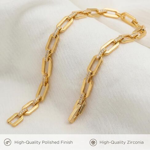 NORBU 18K Gold Plated Bracelet for Women, Paperclip Chain Bracelet for Women, Dainty Womens Gold Bracelet with Cubic Zirconia Minimalist Jewelry Gift for Her in Saudi Arabia