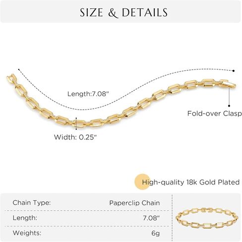 NORBU 18K Gold Plated Bracelet for Women, Paperclip Chain Bracelet for Women, Dainty Womens Gold Bracelet with Cubic Zirconia Minimalist Jewelry Gift for Her in Saudi Arabia