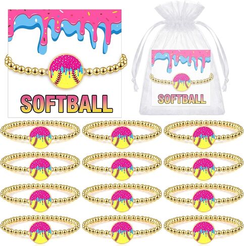 12 Sets Softball/baseball Bracelets Ice Cream Drip Sport Bracelets with Cards Inspirational Appreciation Gifts for Team Women(Softball) in Saudi Arabia
