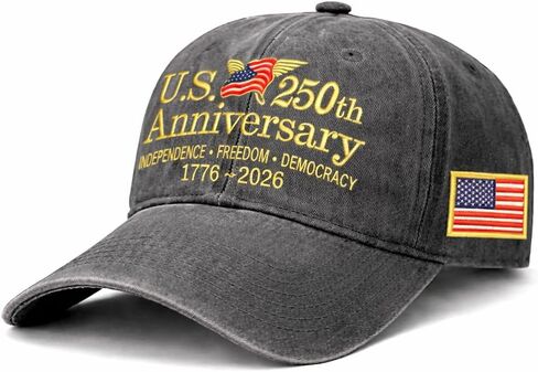 USA Hat - Embroidered United States 250th Anniversary Baseball Cap with Eagle - Patriotic US 250 Gifts for Men & Women - Adjustable Independence Day Hat Black in Saudi Arabia