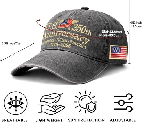 USA Hat - Embroidered United States 250th Anniversary Baseball Cap with Eagle - Patriotic US 250 Gifts for Men & Women - Adjustable Independence Day Hat Black in Saudi Arabia