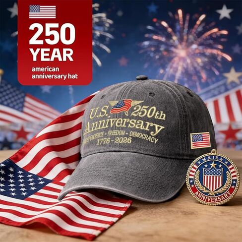USA Hat - Embroidered United States 250th Anniversary Baseball Cap with Eagle - Patriotic US 250 Gifts for Men & Women - Adjustable Independence Day Hat Black in Saudi Arabia