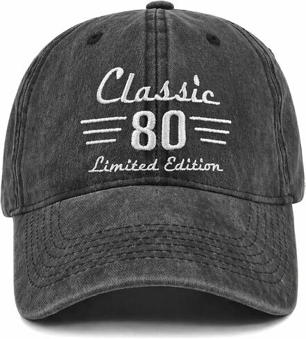 80th Birthday Gifts, 80 Year Old Gifts Ideas for Men Women, Adjustable Washed Cotton Embroidered Baseball Cap Black in Saudi Arabia