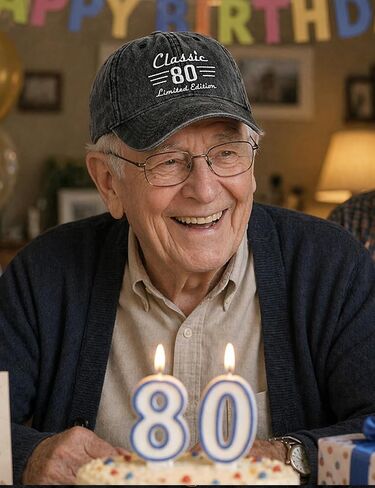 80th Birthday Gifts, 80 Year Old Gifts Ideas for Men Women, Adjustable Washed Cotton Embroidered Baseball Cap Black in Saudi Arabia