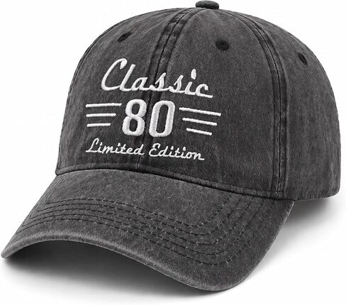 80th Birthday Gifts, 80 Year Old Gifts Ideas for Men Women, Adjustable Washed Cotton Embroidered Baseball Cap Black in Saudi Arabia