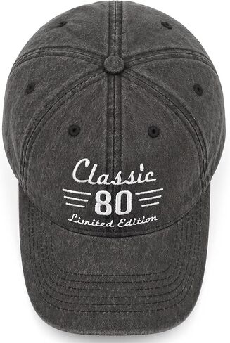 80th Birthday Gifts, 80 Year Old Gifts Ideas for Men Women, Adjustable Washed Cotton Embroidered Baseball Cap Black in Saudi Arabia