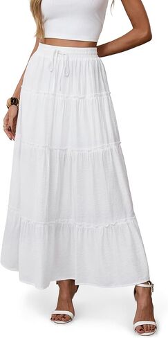 Maxi Skirts for Women, Elastic High Waist A-Line Tiered Boho Long Flowy Skirts 2026 Summer Dress with Drawstring in Saudi Arabia