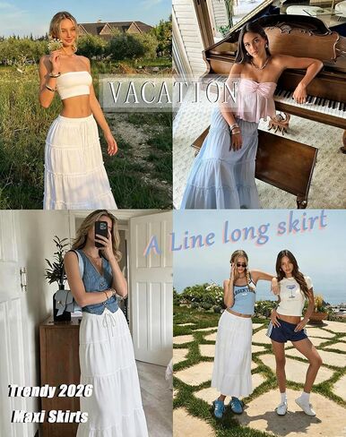 Maxi Skirts for Women, Elastic High Waist A-Line Tiered Boho Long Flowy Skirts 2026 Summer Dress with Drawstring in Saudi Arabia