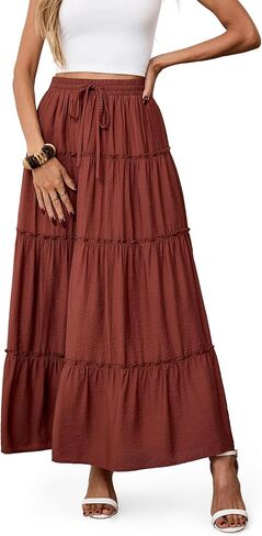 Maxi Skirts for Women, Elastic High Waist A-Line Tiered Boho Long Flowy Skirts 2026 Summer Dress with Drawstring in Saudi Arabia