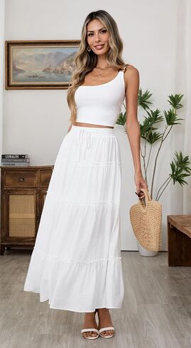 Maxi Skirts for Women, Elastic High Waist A-Line Tiered Boho Long Flowy Skirts 2026 Summer Dress with Drawstring in Saudi Arabia