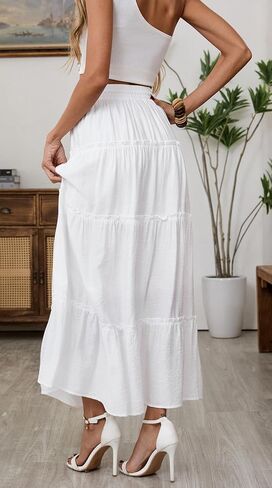 Maxi Skirts for Women, Elastic High Waist A-Line Tiered Boho Long Flowy Skirts 2026 Summer Dress with Drawstring in Saudi Arabia