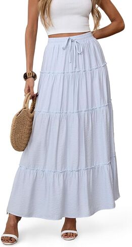 Maxi Skirts for Women, Elastic High Waist A-Line Tiered Boho Long Flowy Skirts 2026 Summer Dress with Drawstring in Saudi Arabia