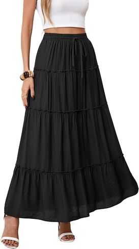 Maxi Skirts for Women, Elastic High Waist A-Line Tiered Boho Long Flowy Skirts 2026 Summer Dress with Drawstring in Saudi Arabia