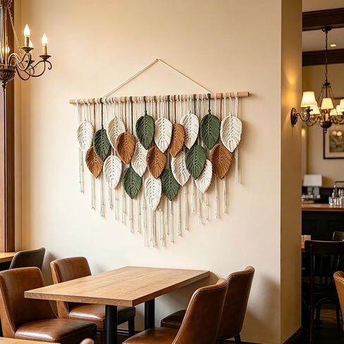 OUEST Large Macrame Wall Hanging Boho Woven Tapestry, Handmade Leaf Feather Bohemian Wall Art Decor, Chic Modern Home Decor for Living Room Bedroom Nursery Dorm Apartment Backdrop 39" W x 29.5" L in Saudi Arabia