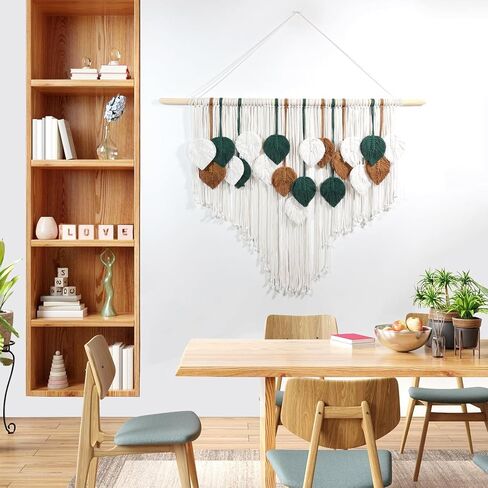 OUEST Large Macrame Wall Hanging Boho Woven Tapestry, Handmade Leaf Feather Bohemian Wall Art Decor, Chic Modern Home Decor for Living Room Bedroom Nursery Dorm Apartment Backdrop 39" W x 29.5" L in Saudi Arabia