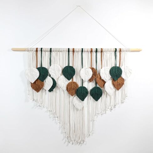OUEST Large Macrame Wall Hanging Boho Woven Tapestry, Handmade Leaf Feather Bohemian Wall Art Decor, Chic Modern Home Decor for Living Room Bedroom Nursery Dorm Apartment Backdrop 39" W x 29.5" L in Saudi Arabia