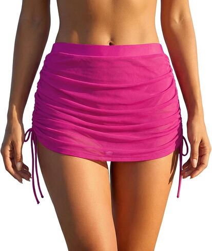 Leoparts Women’s Mesh Swim Skirt High Waisted Tummy Control Swimsuit Bottoms Ruched Drawstring Bathing Suit Bottom in Kuwait