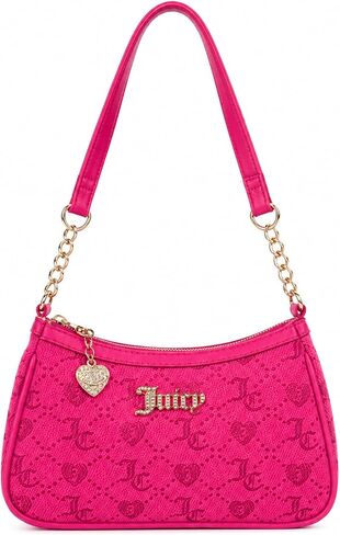 Juicy Couture Women’s Juicy Forever Shoulder Bag, Mini Monogram Shoulder Purse with Chain Strap, Heart Charm & Zip Closure, Trendy Y2K Handbag 10x6 in (Pink Flash) in Saudi Arabia