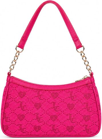 Juicy Couture Women’s Juicy Forever Shoulder Bag, Mini Monogram Shoulder Purse with Chain Strap, Heart Charm & Zip Closure, Trendy Y2K Handbag 10x6 in (Pink Flash) in Saudi Arabia