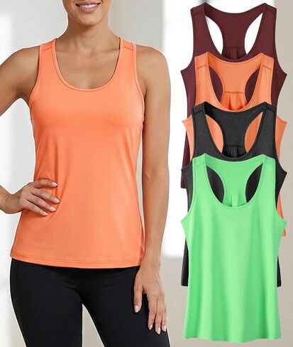 4 Pack Dry Fit Racerback Tank Tops for Women Athletic Workout Shirt in Kuwait