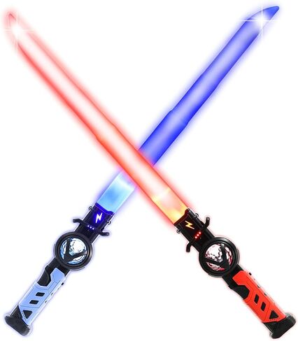 2-Pack Rechargeable Light Up Sword Sabers for Kids – 15 Colors, Light & Sound FX, Connectable Double Blade, Retractable LED Toy Light Sword Saber Katana for Boys & Girls in Saudi Arabia