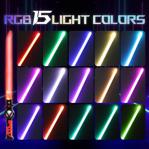 2-Pack Rechargeable Light Up Sword Sabers for Kids – 15 Colors, Light & Sound FX, Connectable Double Blade, Retractable LED Toy Light Sword Saber Katana for Boys & Girls in Saudi Arabia
