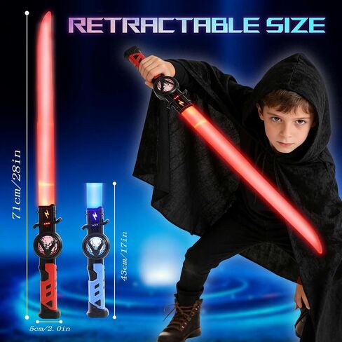 2-Pack Rechargeable Light Up Sword Sabers for Kids – 15 Colors, Light & Sound FX, Connectable Double Blade, Retractable LED Toy Light Sword Saber Katana for Boys & Girls in Saudi Arabia