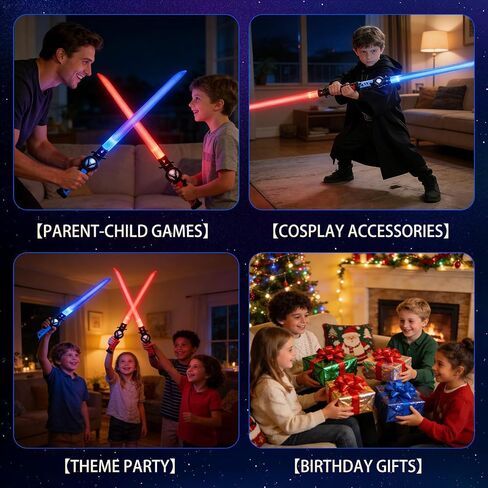2-Pack Rechargeable Light Up Sword Sabers for Kids – 15 Colors, Light & Sound FX, Connectable Double Blade, Retractable LED Toy Light Sword Saber Katana for Boys & Girls in Saudi Arabia