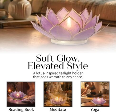 OM Gallery Gemstone Lotus Tealight Holder - Handcrafted Capiz Shell Design for Soft Glow, Elegant Home & Table Decor, Wedding Centerpieces, Votive Candle Styling, and Thoughtful Gifting - Amethyst in Saudi Arabia