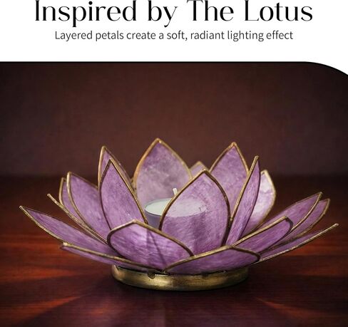 OM Gallery Gemstone Lotus Tealight Holder - Handcrafted Capiz Shell Design for Soft Glow, Elegant Home & Table Decor, Wedding Centerpieces, Votive Candle Styling, and Thoughtful Gifting - Amethyst in Saudi Arabia