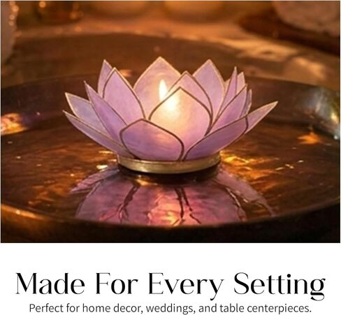 OM Gallery Gemstone Lotus Tealight Holder - Handcrafted Capiz Shell Design for Soft Glow, Elegant Home & Table Decor, Wedding Centerpieces, Votive Candle Styling, and Thoughtful Gifting - Amethyst in Saudi Arabia