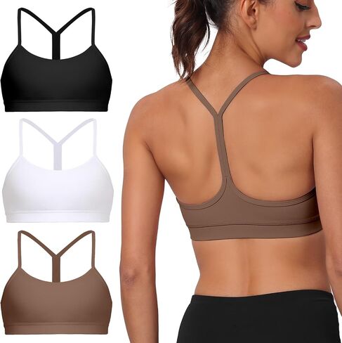 Raxnode 3 Pack Women's Y-Back Sports Bra, Thin Spaghetti Strap Yoga Bralette with Removable Cups, Low Impact Wireless Bra in Saudi Arabia