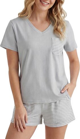 LUBOT 2026 100% Cotton Pajamas for Women PJ Loungewear with Pockets 2 Piece Soft Short Sleeve Summer Sleepwear Set S-XXL in Saudi Arabia
