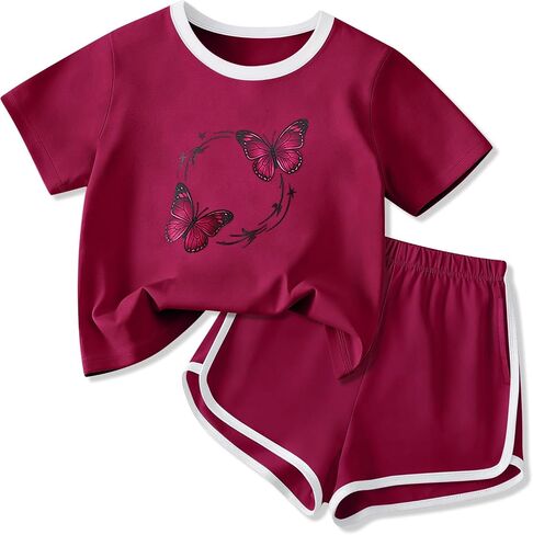 Size 7 14 Girls Summer Outfits 2 Piece Short Sleeve and Short Set Trendy Girl Outfits in Saudi Arabia