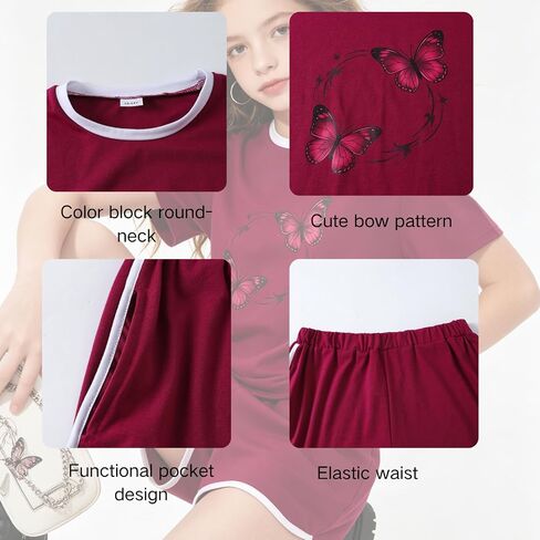 Size 7 14 Girls Summer Outfits 2 Piece Short Sleeve and Short Set Trendy Girl Outfits in Saudi Arabia