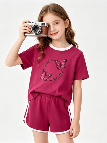 Size 7 14 Girls Summer Outfits 2 Piece Short Sleeve and Short Set Trendy Girl Outfits in Saudi Arabia