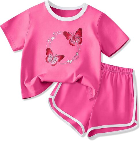 Size 7 14 Girls Summer Outfits 2 Piece Short Sleeve and Short Set Trendy Girl Outfits in Kuwait