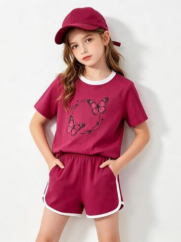 Size 7 14 Girls Summer Outfits 2 Piece Short Sleeve and Short Set Trendy Girl Outfits in Saudi Arabia